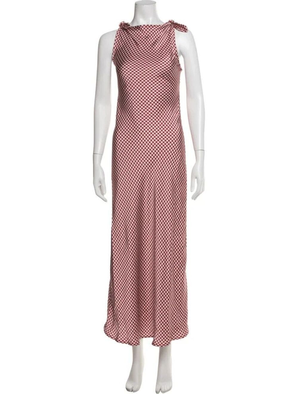 Caroline Constas womens Wine Red Gingham Check Satin Long Maxi Dress size Small - Picture 5 of 10